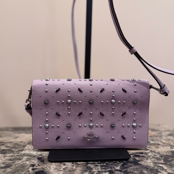 Coach Callie Foldover Crossbody Clutch with Tea Rose Rivets & Pearls - Picture 2 of 16